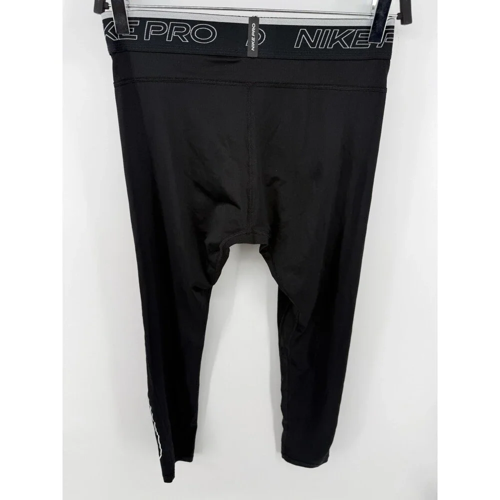 Nike Pro Leggings Mens MT Tight Fit 3/4 Length Black Dri Fit Swoosh Logo
